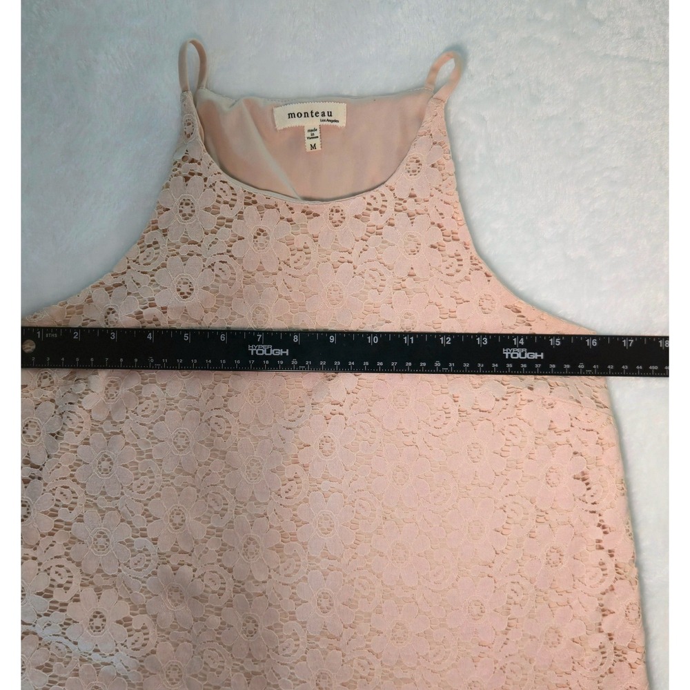 Monteau Los Angeles Pink Floral Lace Halter Cami Top Scalloped Hem Size M - Picture 3 of 4
